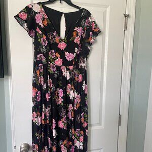 Torrid Black Floral Print Challis Maxi Dress- Size 1